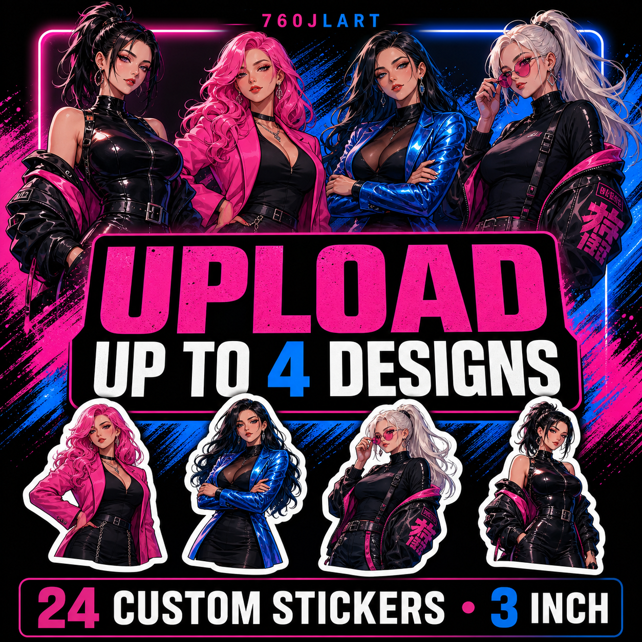 24 Custom Stickers (3 Inch) – Upload Up to 4 Designs