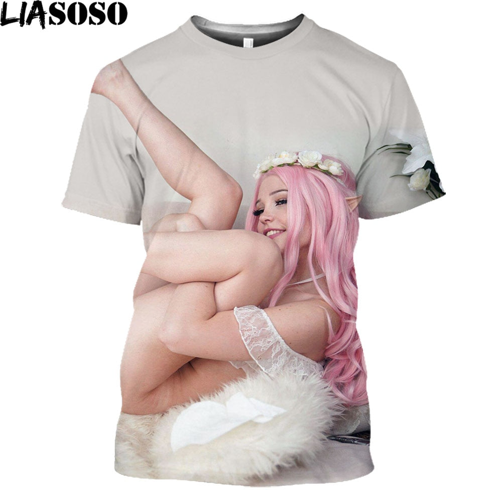 LIASOSO Belle Delphine Anime Cosplay T Shirt Daily Fashion Hentai Sexy Loli Girl Harajuku Streetwear Men Women Tee Shirt Tops