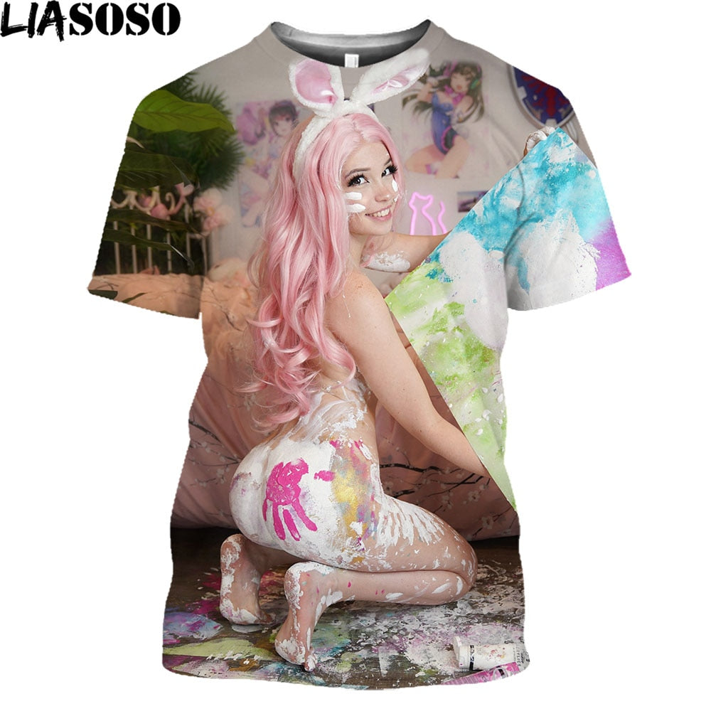 LIASOSO Belle Delphine Anime Cosplay T Shirt Daily Fashion Hentai Sexy Loli Girl Harajuku Streetwear Men Women Tee Shirt Tops