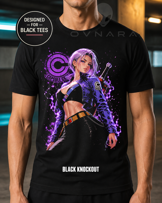 Futuristic Sword Warrior Anime T-Shirt – Halftone or Black Knockout