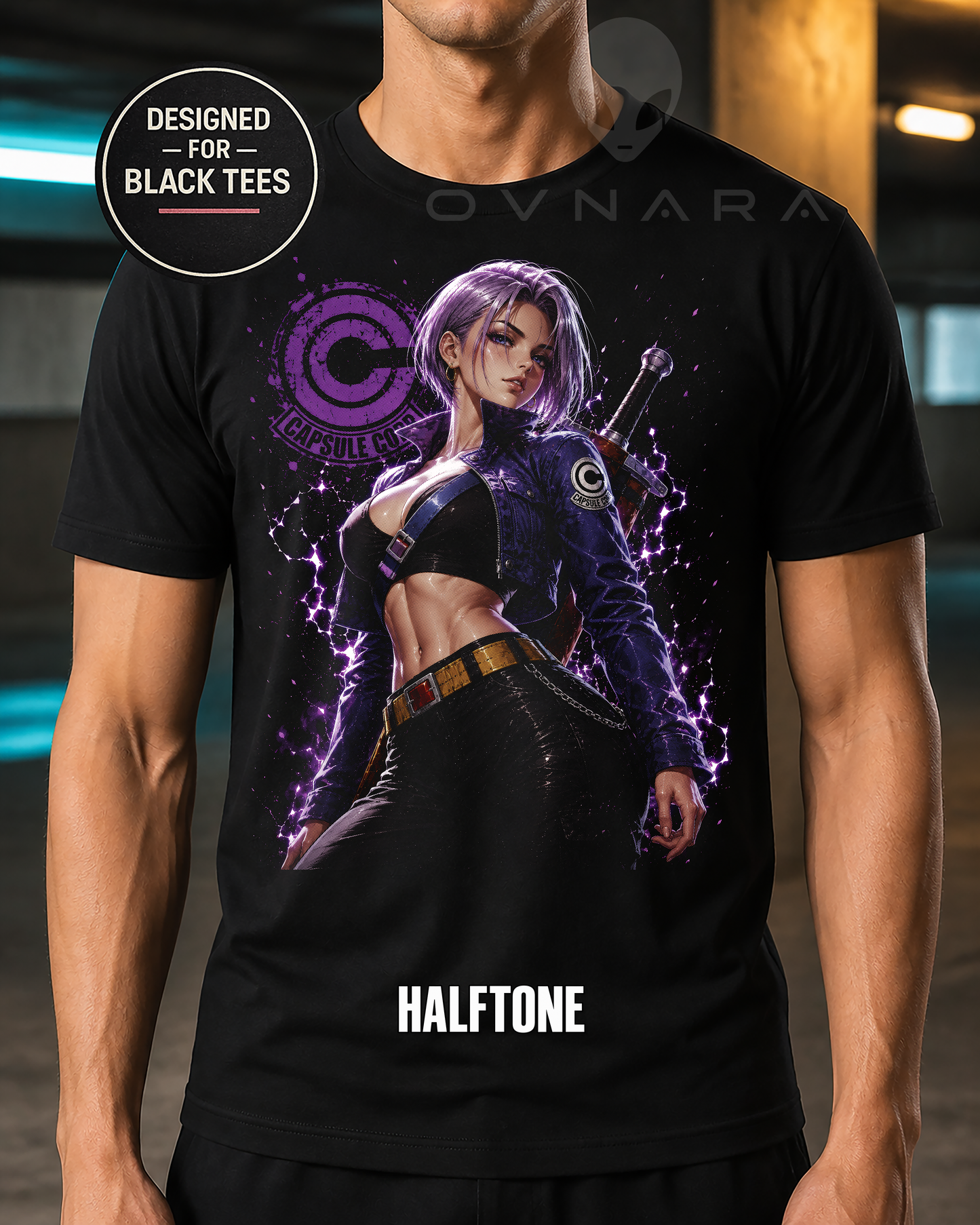 Futuristic Sword Warrior Anime T-Shirt – Halftone or Black Knockout