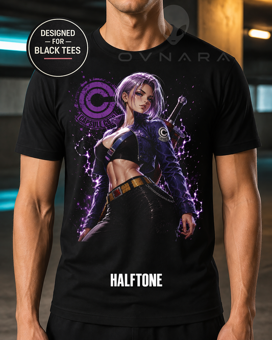 Futuristic Sword Warrior Anime T-Shirt – Halftone or Black Knockout