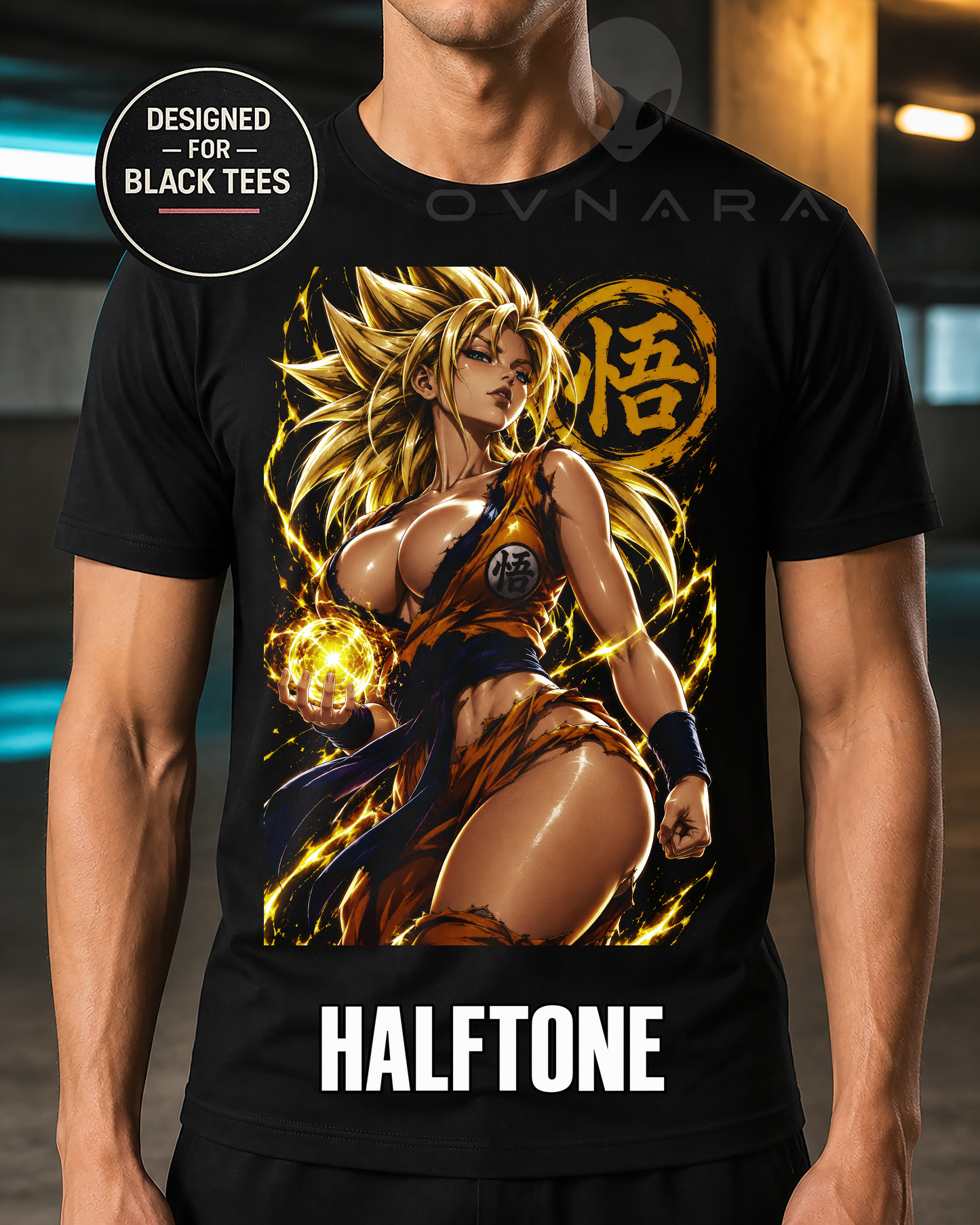 Golden Energy Warrior Anime T-Shirt – Halftone or Black Knockout