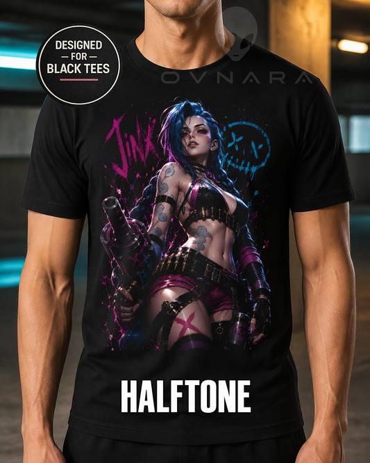 Neon Punk Rebel Anime T-Shirt – Halftone or Black Knockout