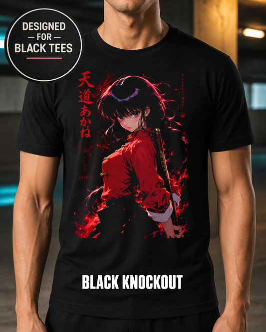 Red Samurai Anime Girl T-Shirt – Halftone or Black Knockout Tee