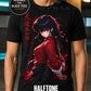 Red Samurai Anime Girl T-Shirt – Halftone or Black Knockout Tee