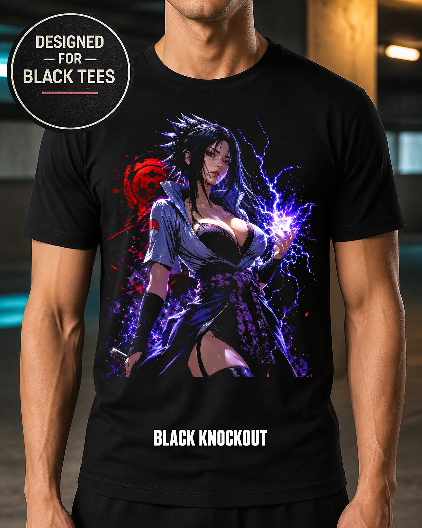 Female Sasuke Uchiha Anime T-Shirt – Halftone or Black Knockout
