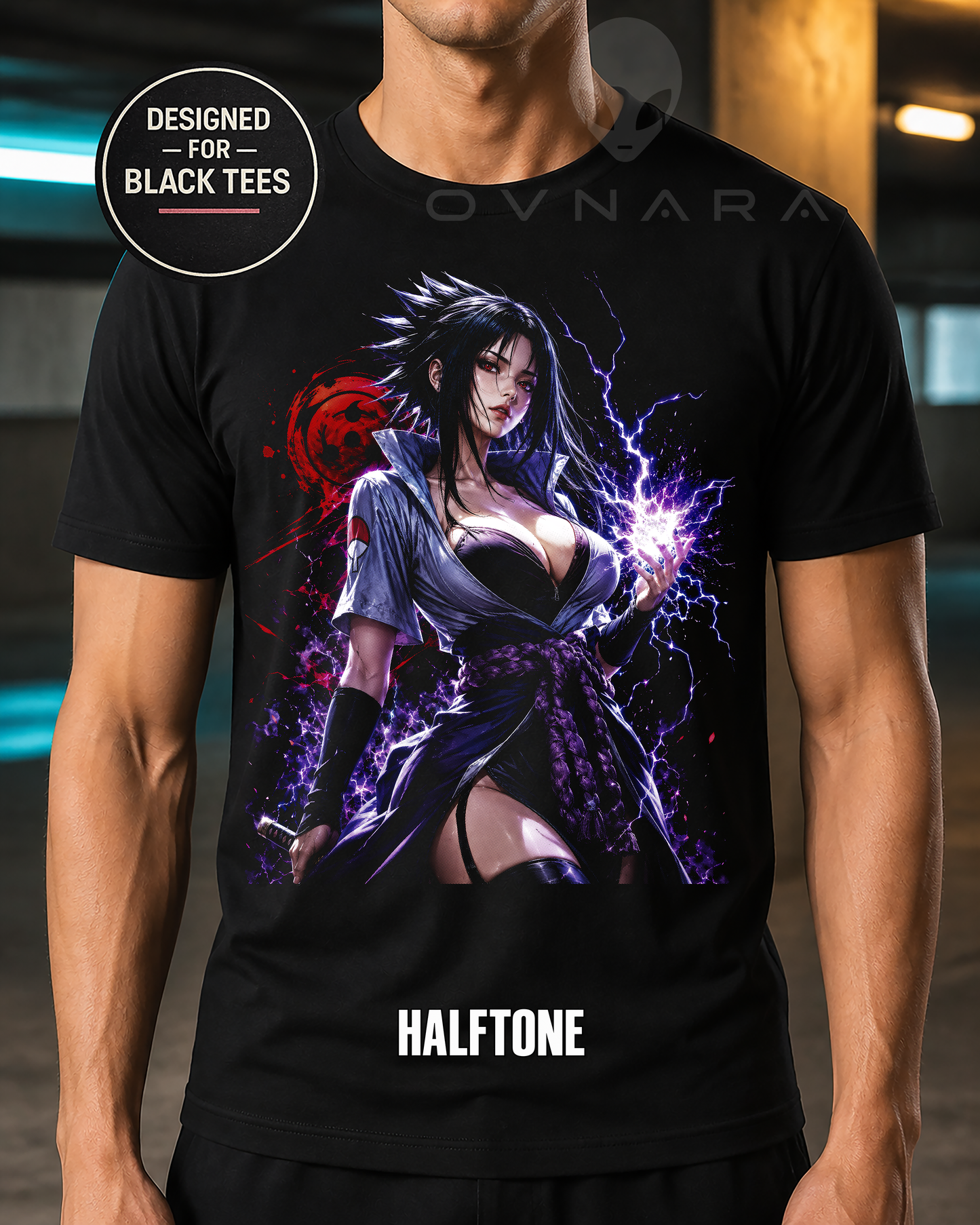 Female Sasuke Uchiha Anime T-Shirt – Halftone or Black Knockout