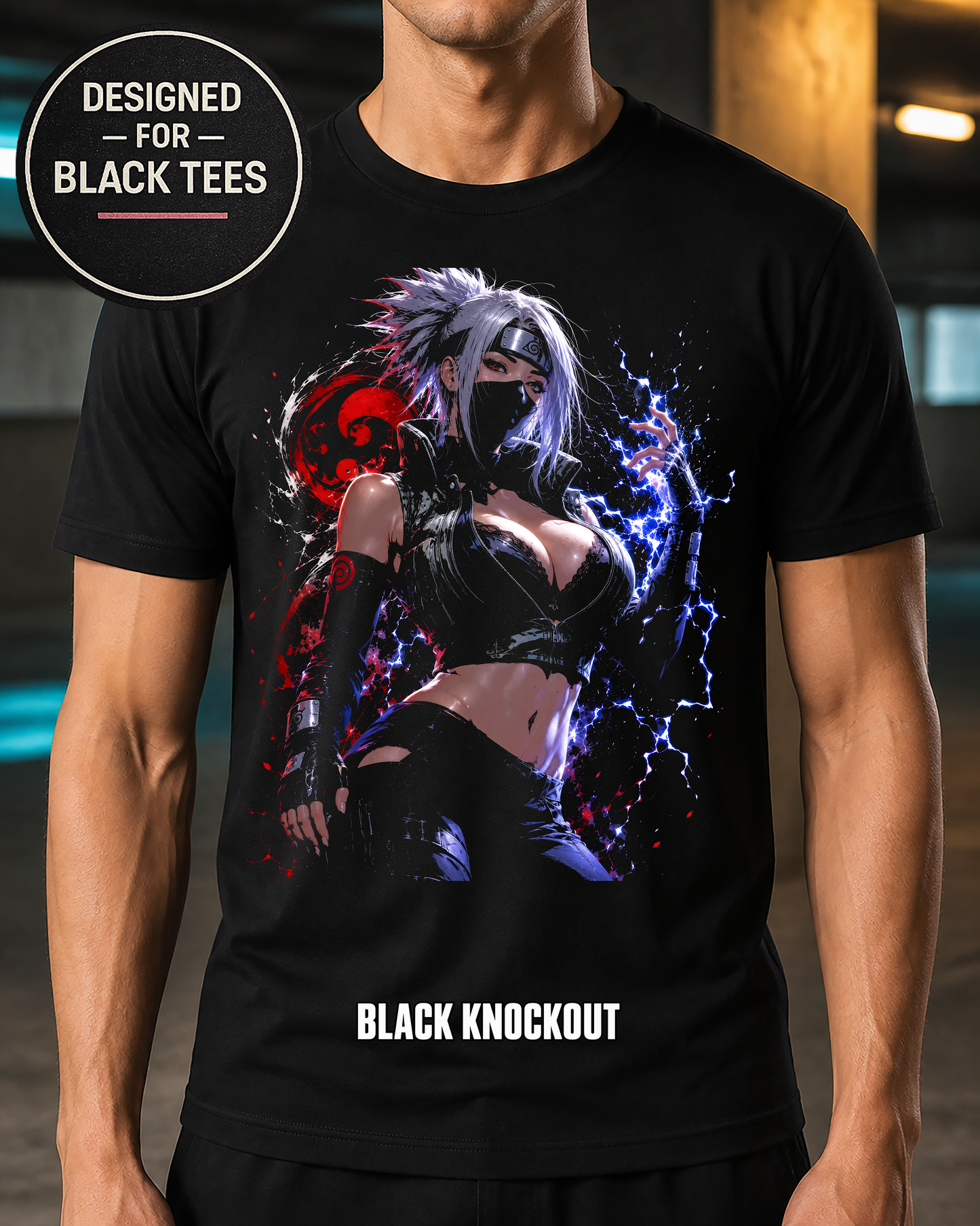 Female Kakashi Hatake Anime T-Shirt – Halftone or Black Knockout