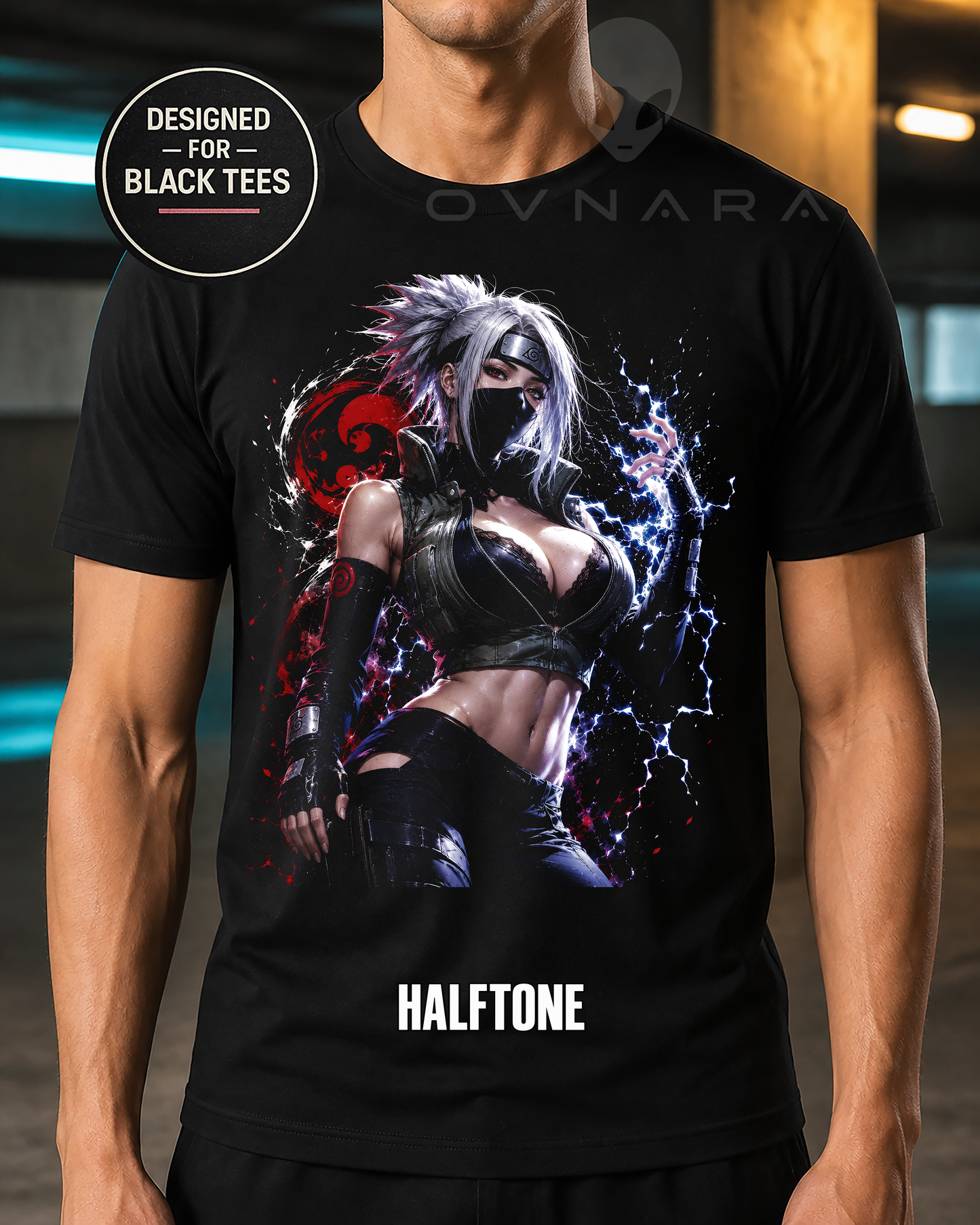 Female Kakashi Hatake Anime T-Shirt – Halftone or Black Knockout