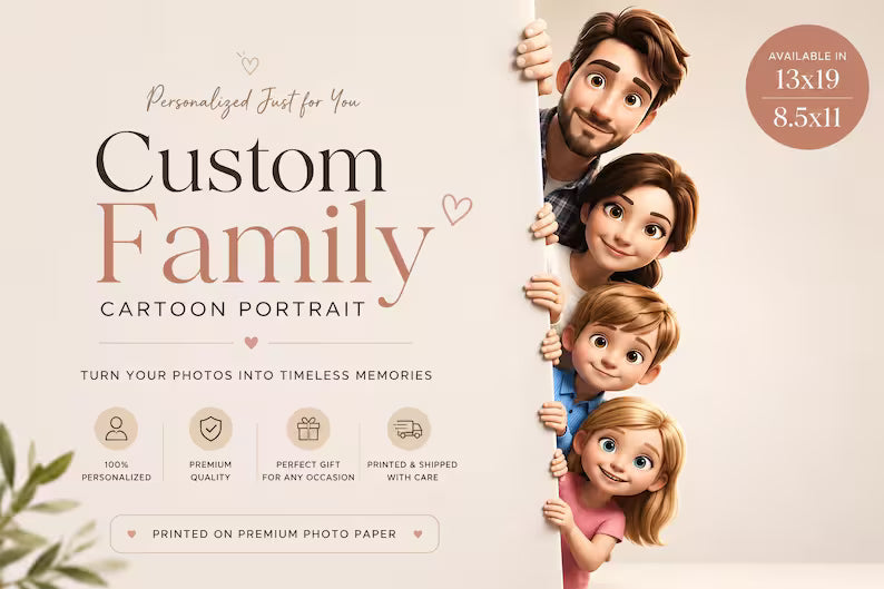Custom Family Portrait From Photos – Personalized Cartoon Wall Art Print