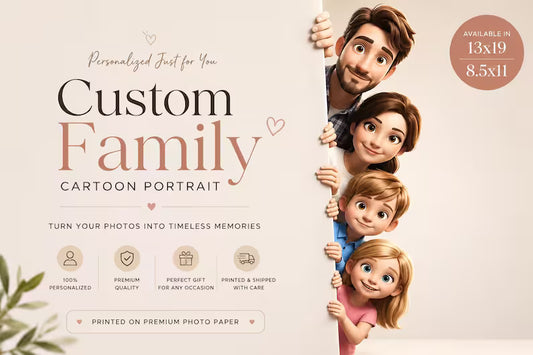 Custom Family Portrait From Photos – Personalized Cartoon Wall Art Print