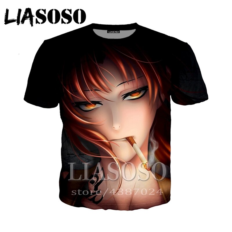 LIASOSO Summer Japanese Anime Shirt Men's Clothing 3D Print Women's Casual Tight T-shirt 2020 Hip Hop Fashion Tee Black Lagoon