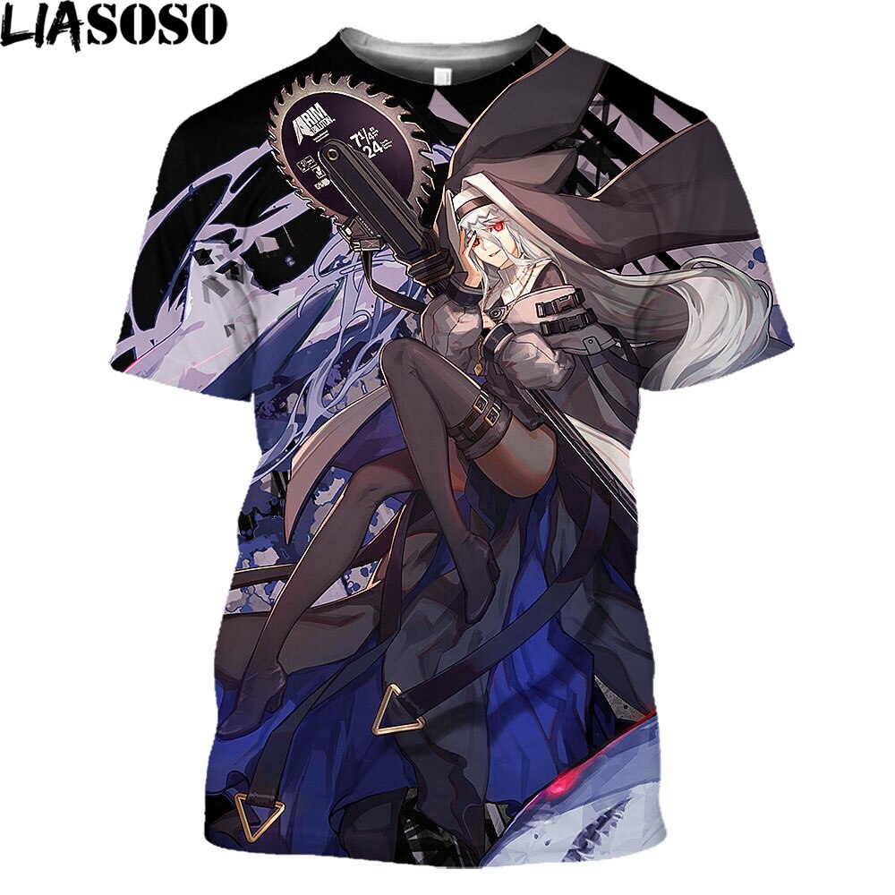 LIASOSO Anime Arknights Fashion T Shirt Homme Second Element Game Sexy Girl Casual Cartoon T-shirt Summer Streetwear Men T Shirt