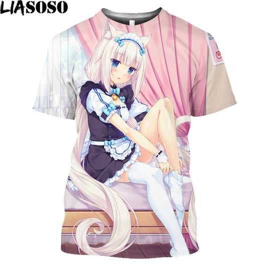 LIASOSO Print Nekopara Sexy Girls T Shirt For Men Game Manga Anime Chocolate Vanilla Neko Works Harajuku Streetwear Tee Shirt