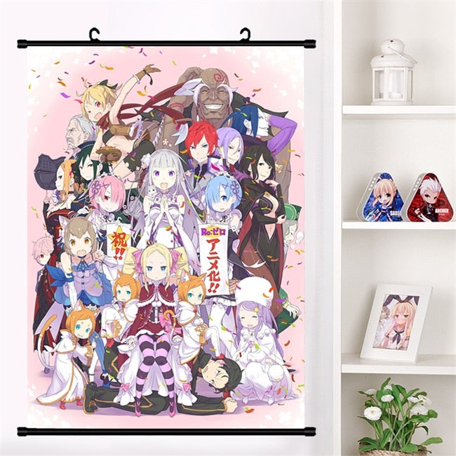 Anime Re:zero kara hajimeru isekai seikatsu Rem Ram Emilia Satella Girl Wall Scroll Mural Poster Wall Hanging Poster Home Decor