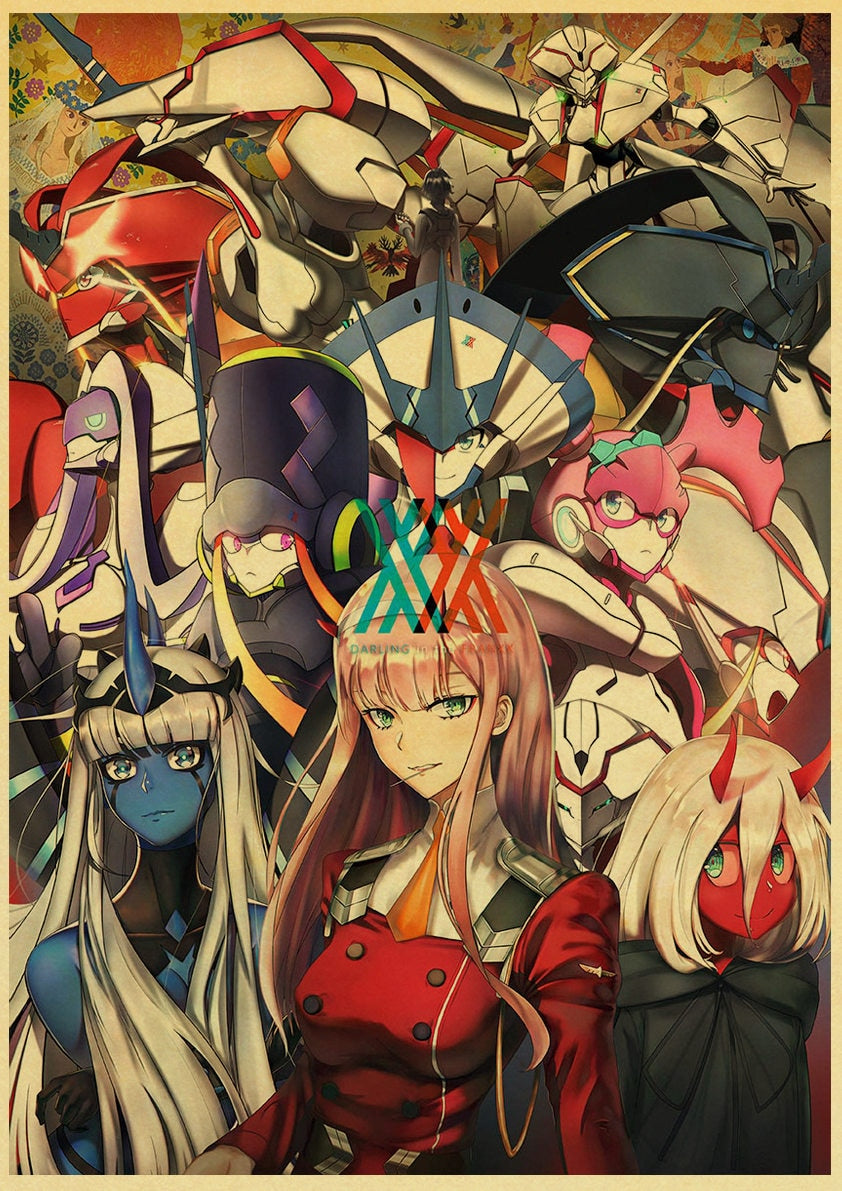 Japanese Anime  DARLING in the FRANXX Retro Poster Decoration Bedroom Living Room Kraft Paper Poster High Quality Wall Paper