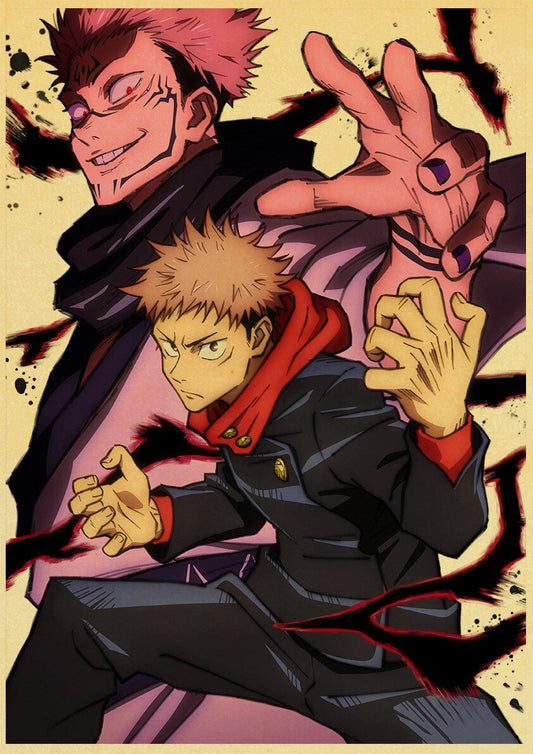 Vintage Hot Anime Poster Jujutsu Kaisen Retro Poster Home Decoration Retro Poster Painting Room Wall Stickers Art Decor