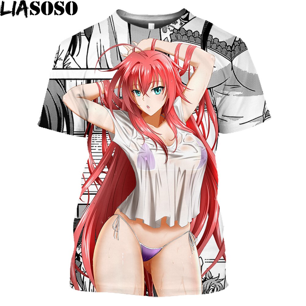 High School DXD Anime T Shirts Men Cosplay Sexy Girl Rias Cartoon T-shirt Hentai Temptation Japanese Streetwear Hip Hop Tops