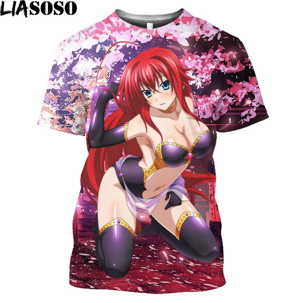 High School DXD Anime T Shirts Men Cosplay Sexy Girl Rias Cartoon T-shirt Hentai Temptation Japanese Streetwear Hip Hop Tops