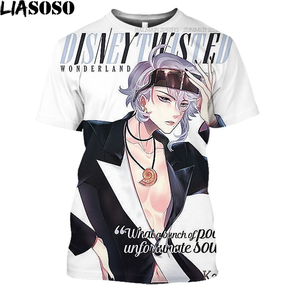 LIASOSO 3D Twisted Wonderland Cosplay Men Women Clothes 3D Print Casual Breathable Tops Fashion Round Neck Plus Size T Shirts