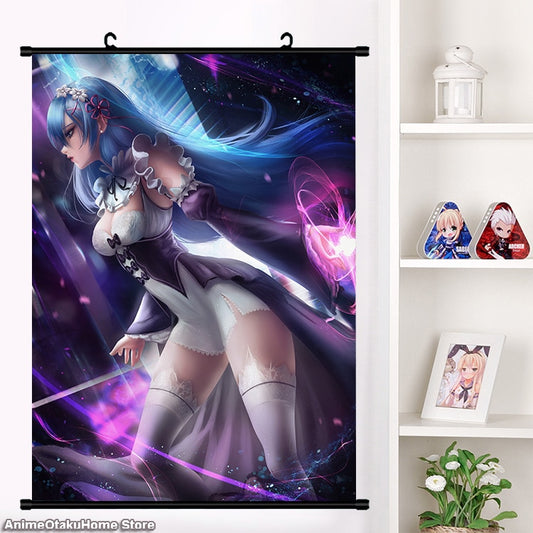 Anime Re:zero kara hajimeru isekai seikatsu Rem Ram Emilia Satella Girl Wall Scroll Mural Poster Wall Hanging Poster Home Decor