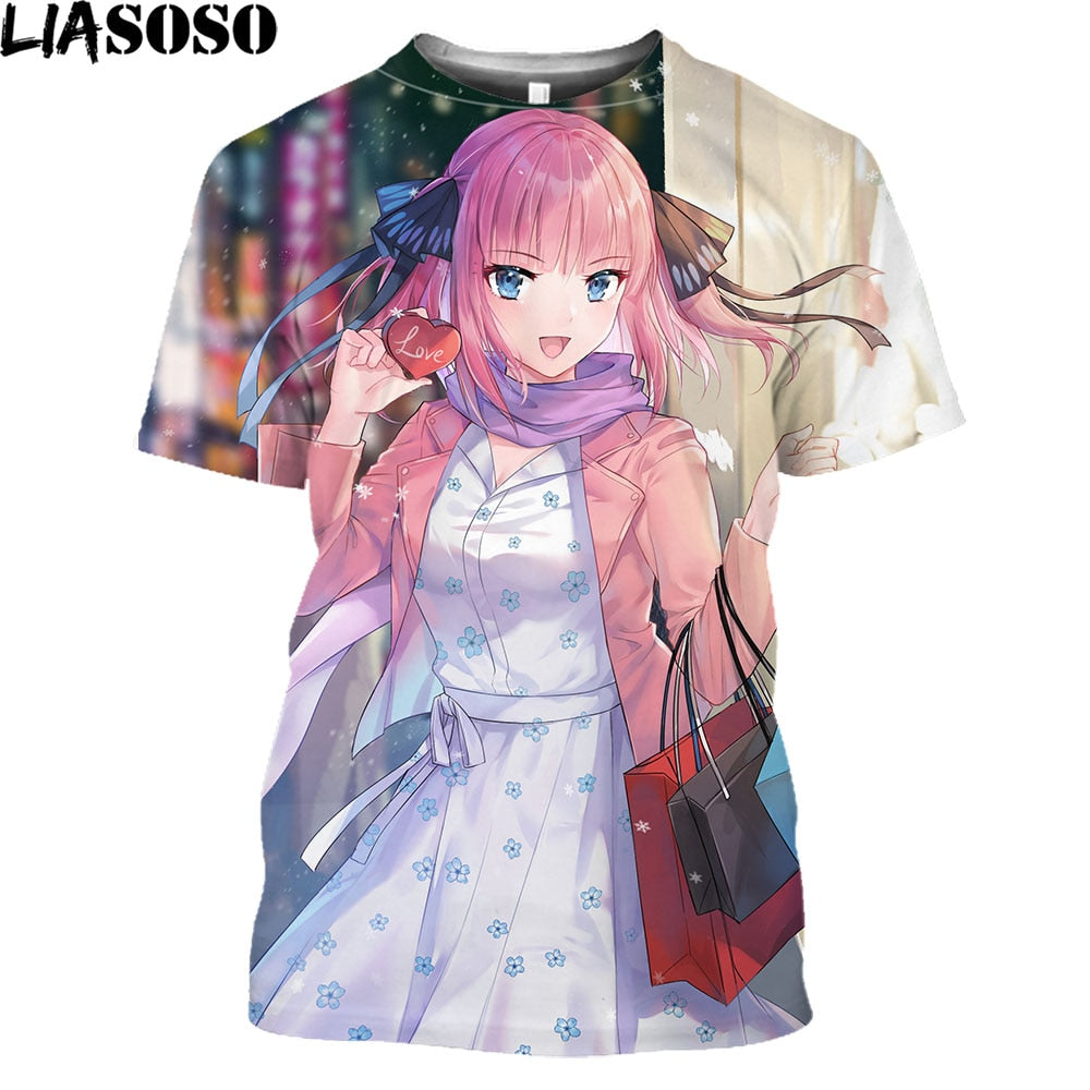 LIASOSO Anime The Quintessential Quintuplets Girl Gotoubun No Hanayome Nakano Nino Print T-Shirt Short Sleeve Harajuku Tees