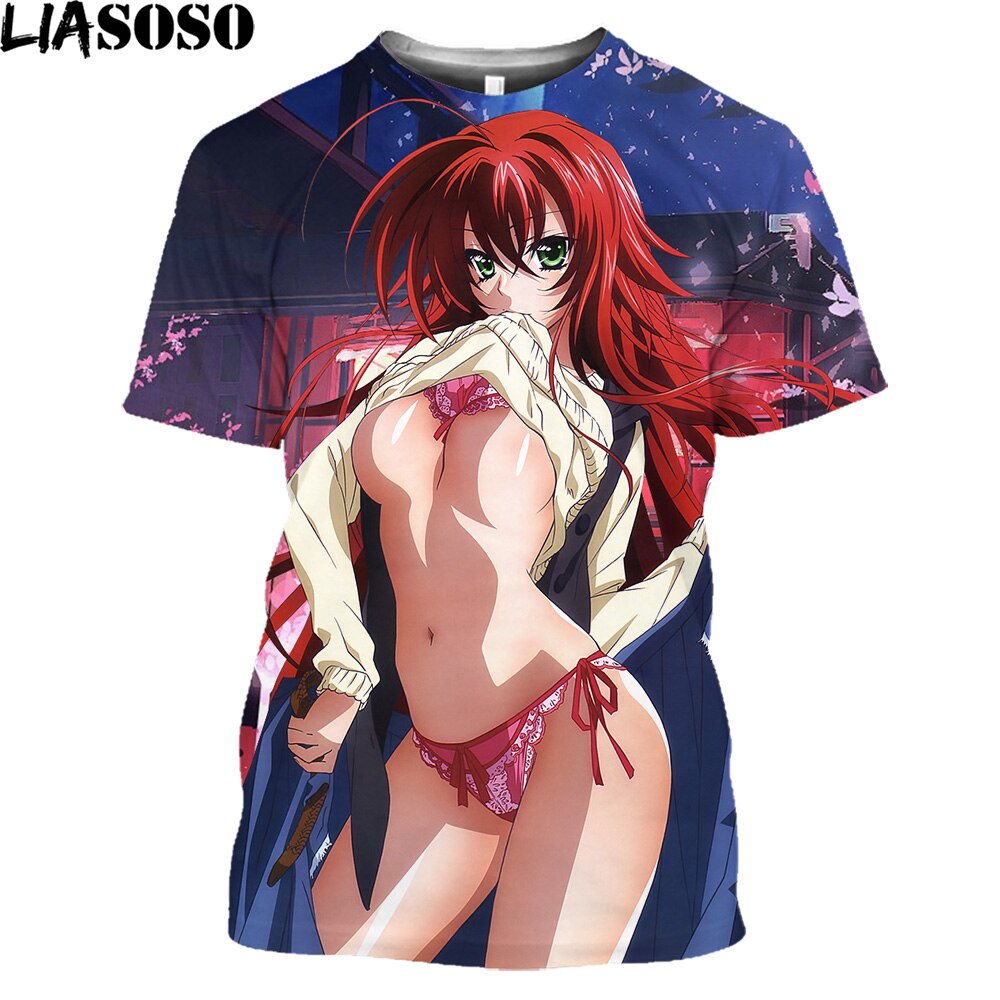 High School DXD Anime T Shirts Men Cosplay Sexy Girl Rias Cartoon T-shirt Hentai Temptation Japanese Streetwear Hip Hop Tops