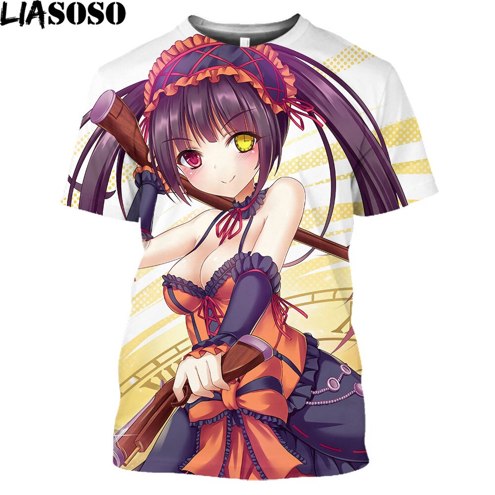 LIASOSO Date A Live Tokisaki Kurumi Sexy Girls Print Otaku Graphic T-Shirt Mangas Anime Short Sleeve Harajuku Shirt For Men