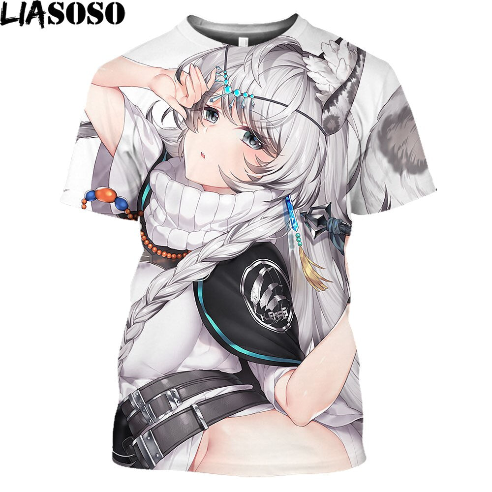 LIASOSO Anime Arknights Fashion T Shirt Homme Second Element Game Sexy Girl Casual Cartoon T-shirt Summer Streetwear Men T Shirt