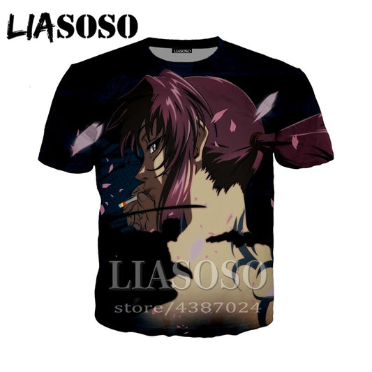 LIASOSO Summer Japanese Anime Shirt Men's Clothing 3D Print Women's Casual Tight T-shirt 2020 Hip Hop Fashion Tee Black Lagoon