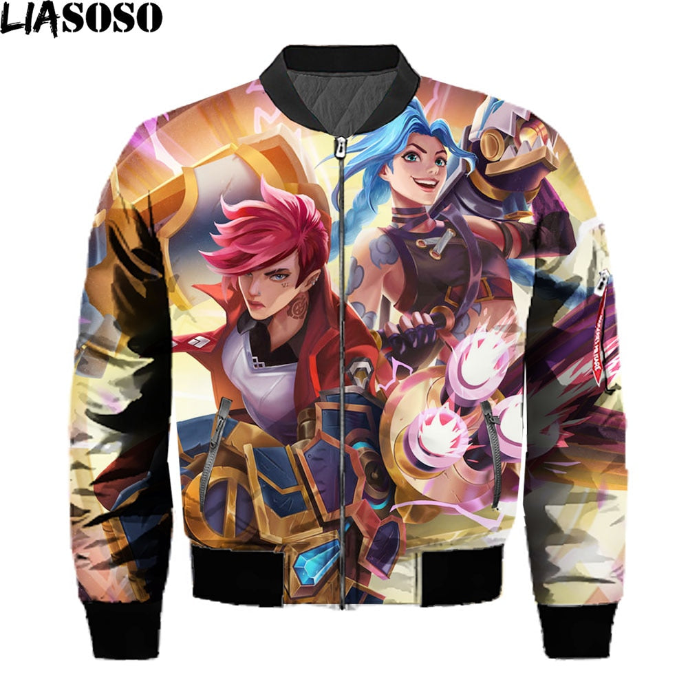 League Of Legends Arcane Jackets 3D Print Anime Men Streetwear Harajuku Coat Game LOL Bomber Jackets Punk Tops Black Friday 2021