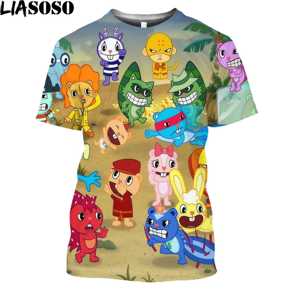 Anime Happy Tree Friends Men/Women New Fashion Cool 3D Printed T-shirts Trendy Leisure Tshirt Streetwear Tops Drop Shipping