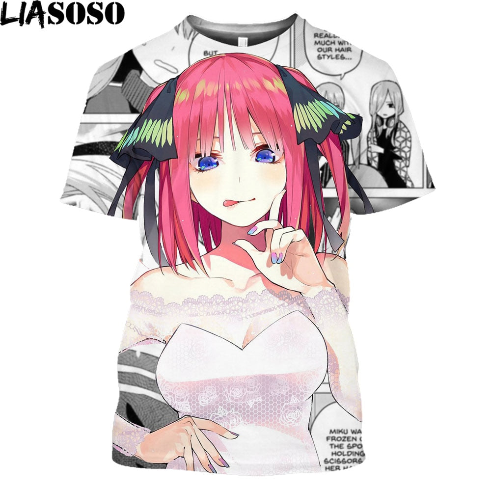 LIASOSO Anime The Quintessential Quintuplets Girl Gotoubun No Hanayome Nakano Nino Print T-Shirt Short Sleeve Harajuku Tees