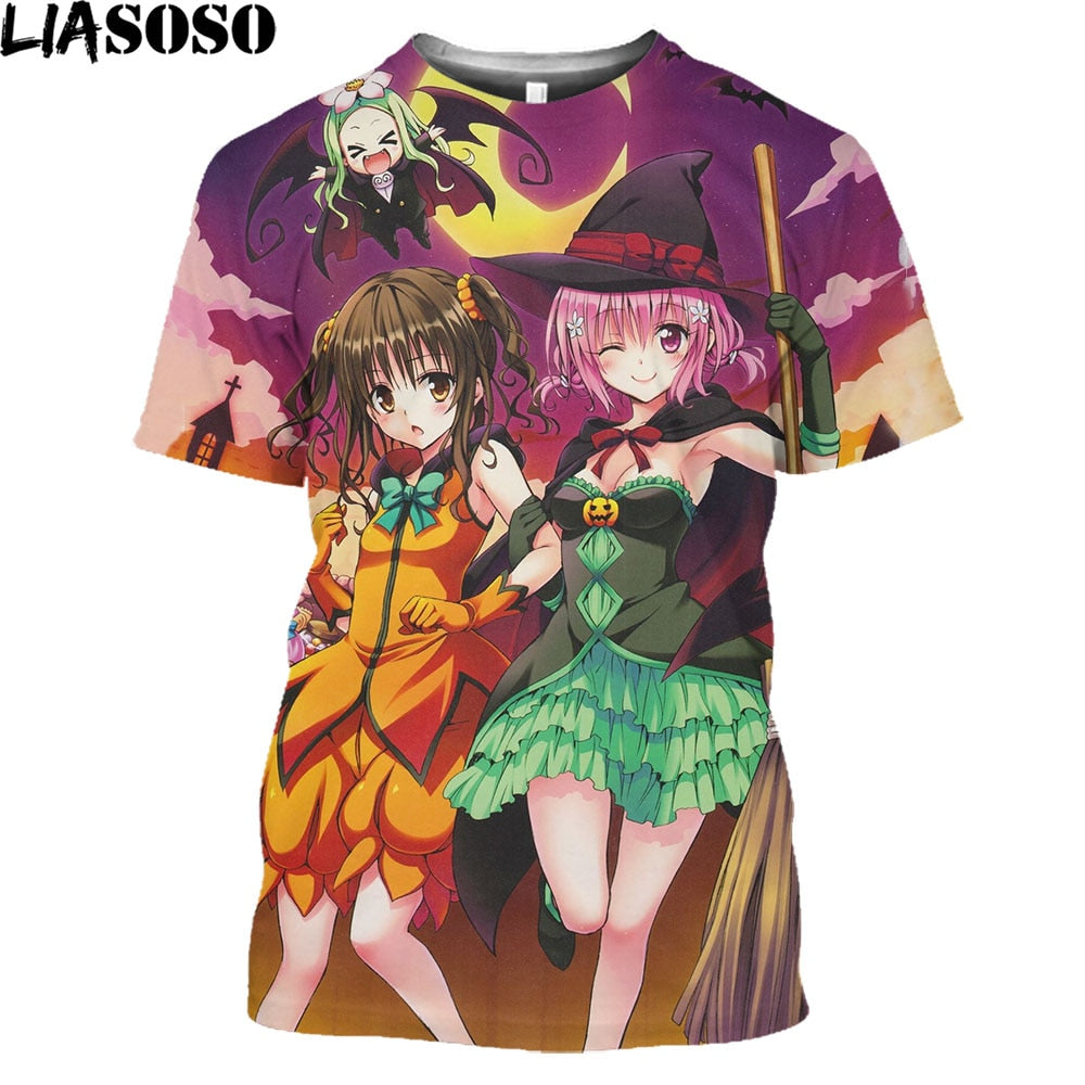 LIASOSO To Love Ru Printed T-Shirts Momo Belia Deviluke Eve Cospaly Tshirts Tops Men Cool Summer Tees Funny Streetwear T Shirt