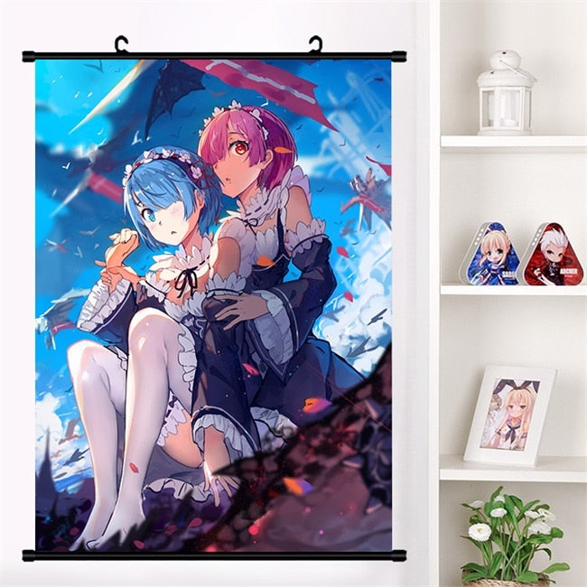 Anime Re:zero kara hajimeru isekai seikatsu Rem Ram Emilia Satella Girl Wall Scroll Mural Poster Wall Hanging Poster Home Decor