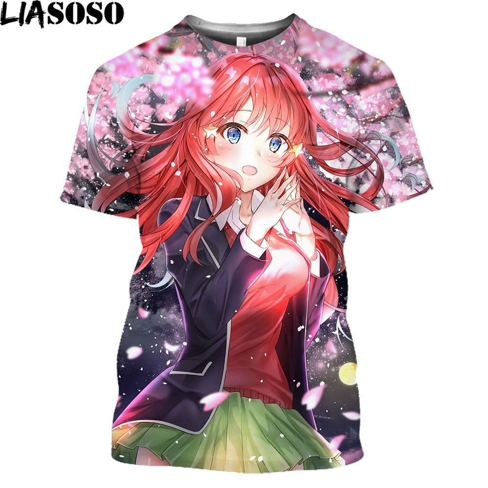 LIASOSO Anime The Quintessential Quintuplets Girl Gotoubun No Hanayome Nakano Nino Print T-Shirt Short Sleeve Harajuku Tees