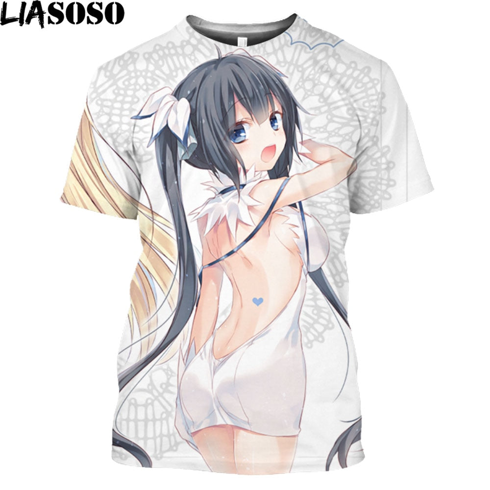 Anime Danmachi Hestia Naked Beauty Girl Print Graphic T Shirt Homme Sexy Virgin Killer Uniform Temptation Alternative Clothing