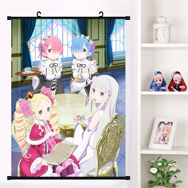 Anime Re:zero kara hajimeru isekai seikatsu Rem Ram Emilia Satella Girl Wall Scroll Mural Poster Wall Hanging Poster Home Decor