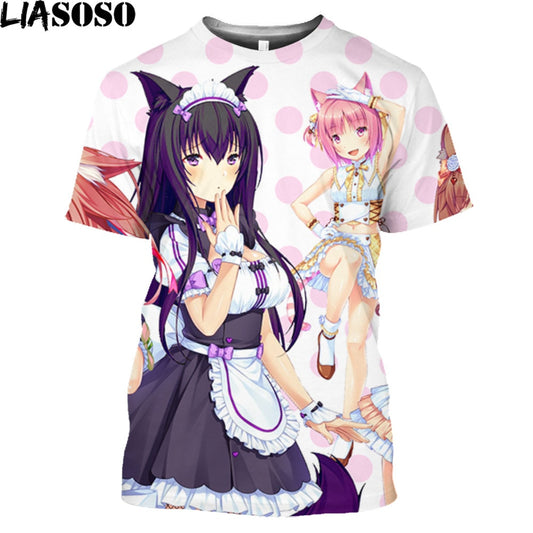 LIASOSO Nekopara Print Men T Shirt Anime Clothes Game Manga Anime Chocolate Neko Works Branded Men's T-Shirt For Men Harajuku