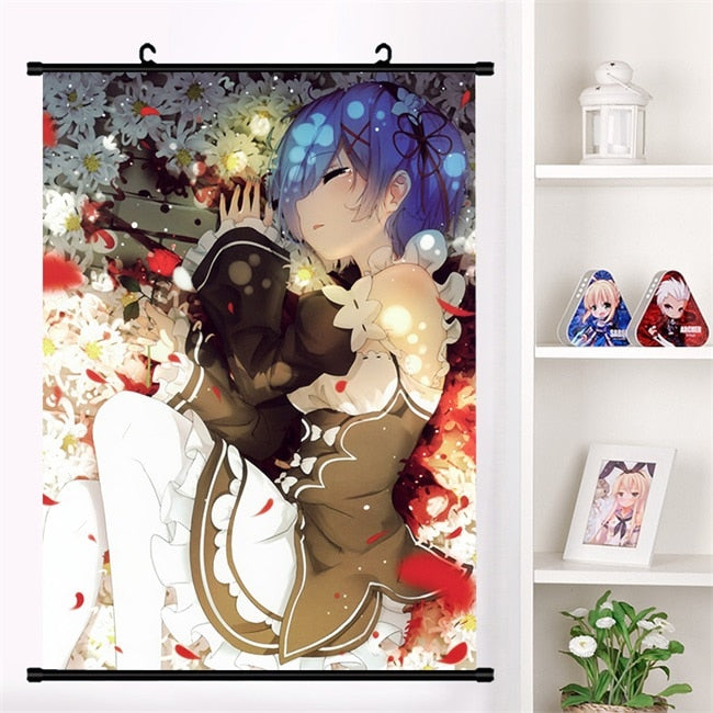 Anime Re:zero kara hajimeru isekai seikatsu Rem Ram Emilia Satella Girl Wall Scroll Mural Poster Wall Hanging Poster Home Decor