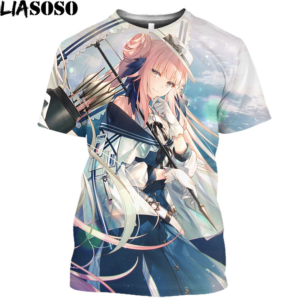 LIASOSO Anime Arknights Fashion T Shirt Homme Second Element Game Sexy Girl Casual Cartoon T-shirt Summer Streetwear Men T Shirt