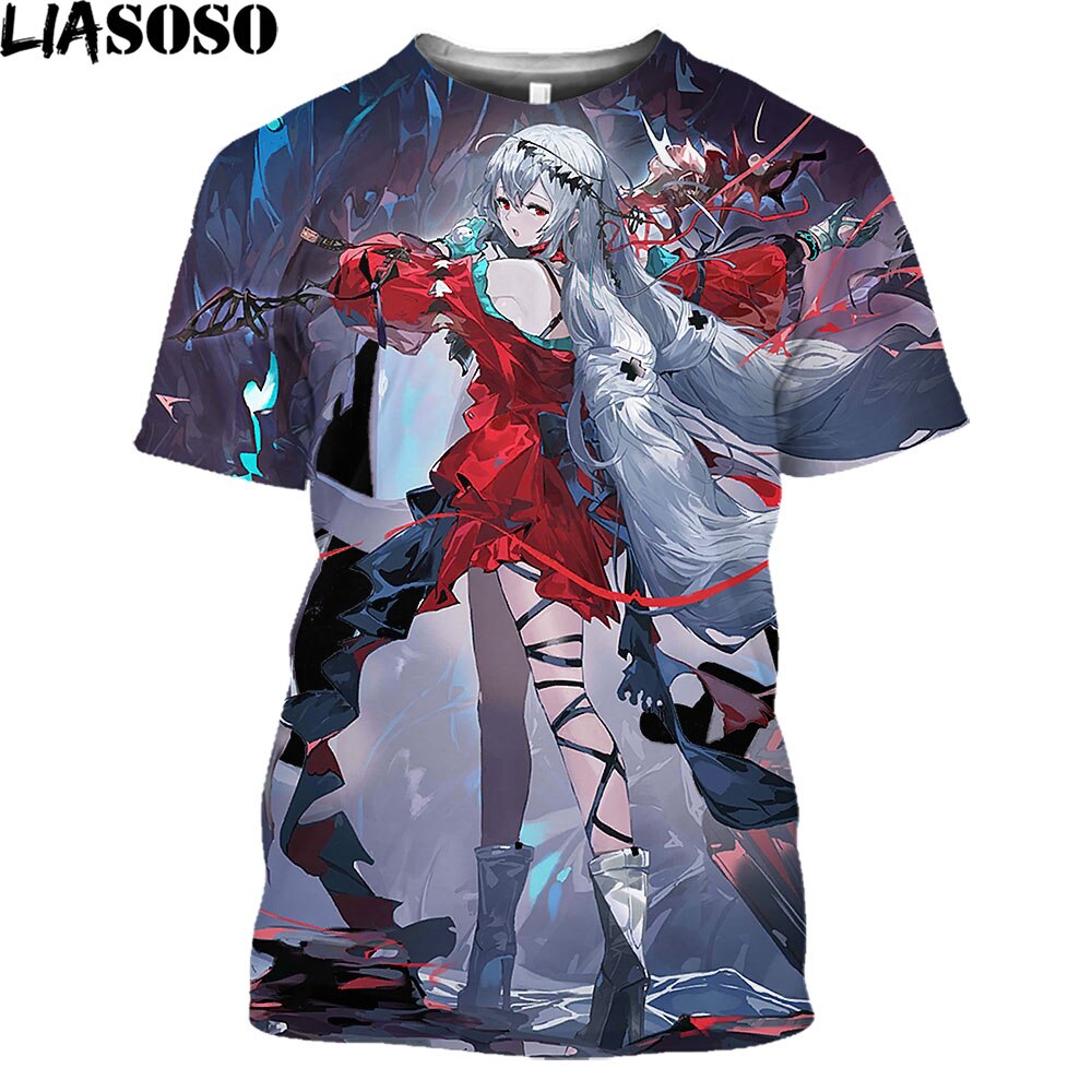 Arknights Vintage T Shirt Men Women Anime Cosplay Arknights Graphic Tee Casual O-Neck Kawaii Clothes Summer Plus Size Tops