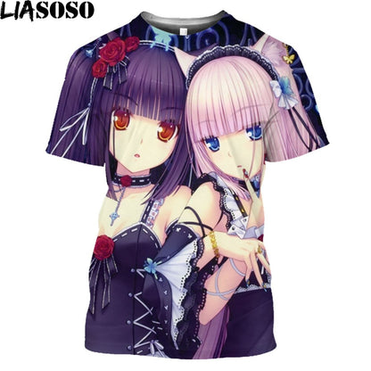 LIASOSO Print Nekopara Sexy Girls T Shirt For Men Game Manga Anime Chocolate Vanilla Neko Works Harajuku Streetwear Tee Shirt