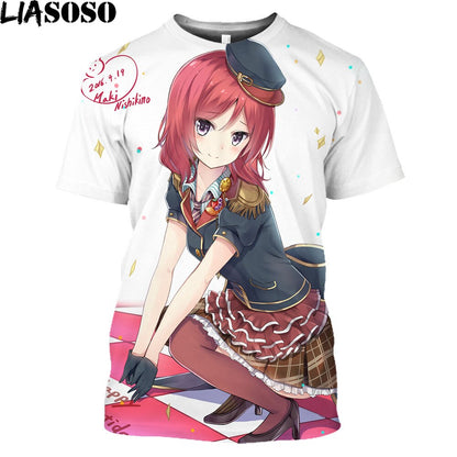 LIASOSO Summer 3D Love Live Printed Cartoon Cute Girl Anime Love Live Men And Women T-shirt Children's Hip Hop Short Sleeve