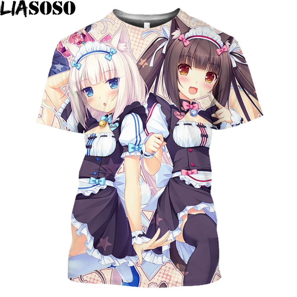 LIASOSO Nekopara OVA  Print Anime T-shirt Swimwear Chocolate Vanilla Men T Shirt Streetwear Harajuku Plus Size Tops Women 2021