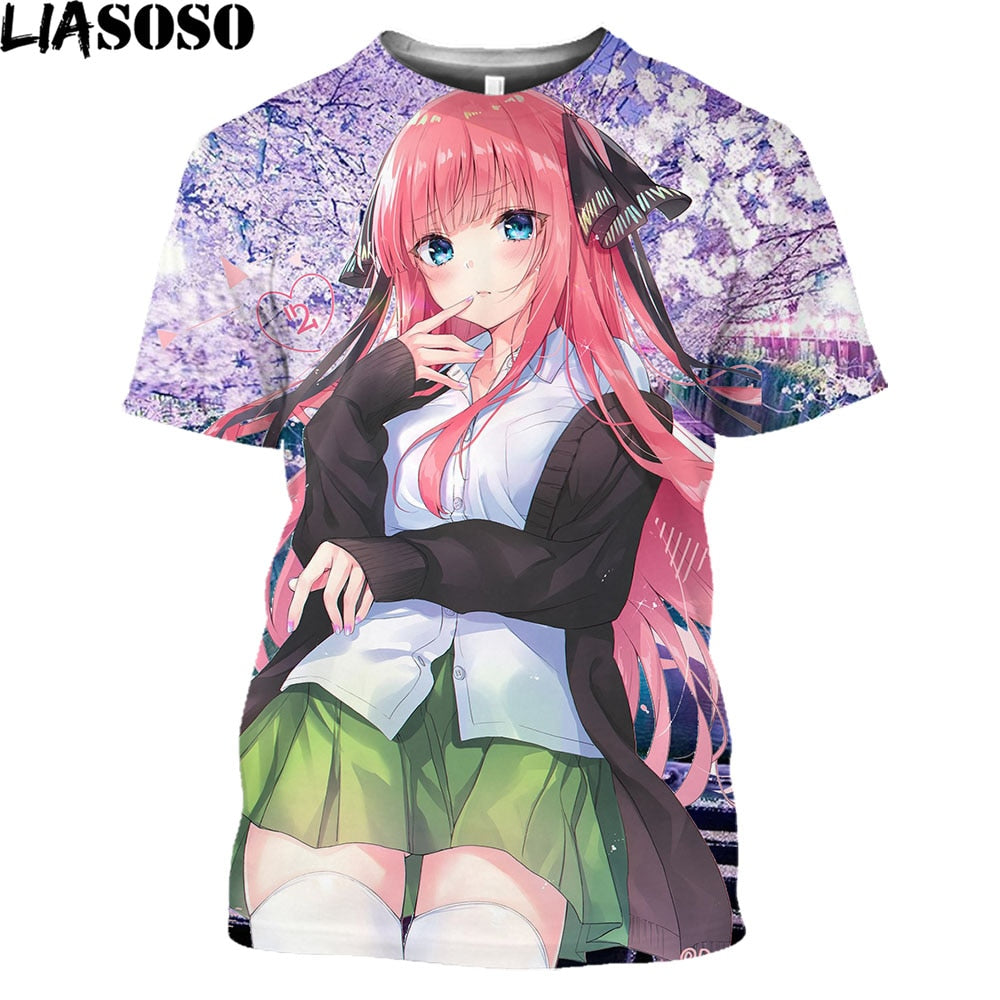 LIASOSO Anime The Quintessential Quintuplets Girl Gotoubun No Hanayome Nakano Nino Print T-Shirt Short Sleeve Harajuku Tees