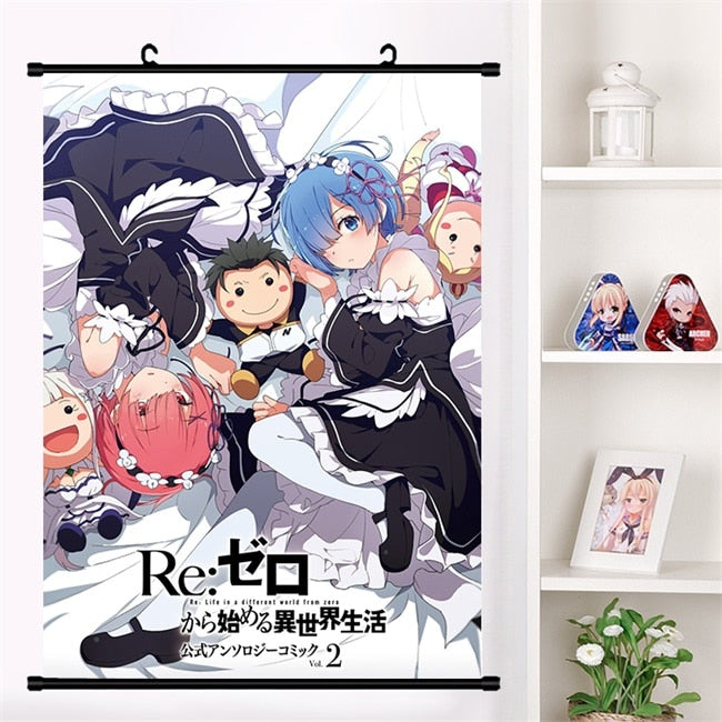 Anime Re:zero kara hajimeru isekai seikatsu Rem Ram Emilia Satella Girl Wall Scroll Mural Poster Wall Hanging Poster Home Decor