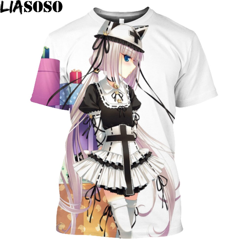 LIASOSO Print Nekopara Sexy Girls T Shirt For Men Game Manga Anime Chocolate Vanilla Neko Works Harajuku Streetwear Tee Shirt