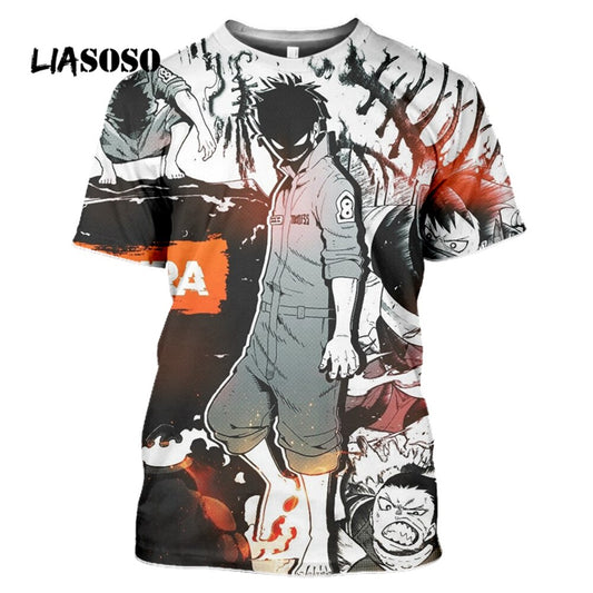 LIASOSO Japanese Hot Anime Fire Force T shirt 3D Printing Fashionable And Interesting Cosplay Men's And Women's Short-sleeved